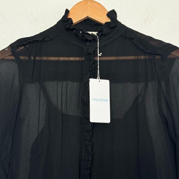 Zadig and Voltaire Dress Sheer Long Sleeve Slip Ruffled Hem NEW Size XS - Picture 1 of 14